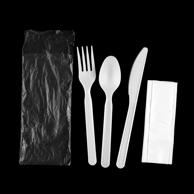 US2 	White Biodegradable Utensil Set (Fork,Spoon,Knife,Napkin)